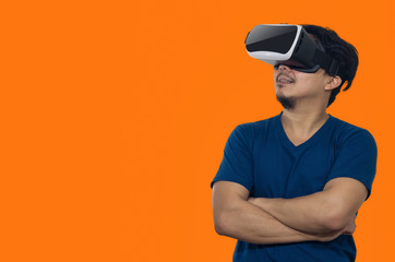 Young man with virtual reality headset.
