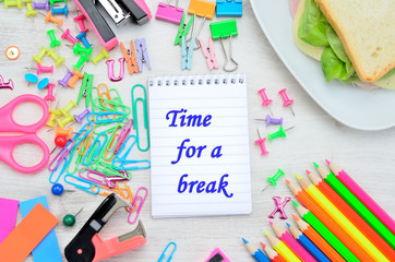 word time for a break with stuff for school