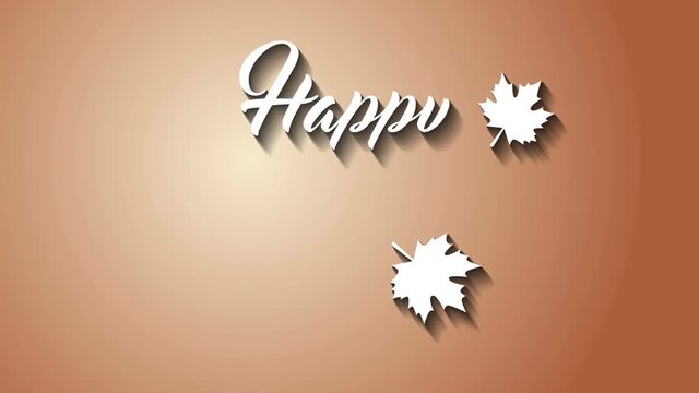 4K Thanksgiving greeting card with Happy Thanksgiving animation lettering text. Ifinity loop thanksgiving card. White text. Brown background. Whith shadows.