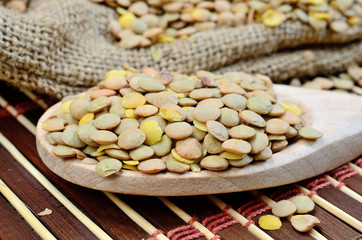 lentil in spoon on table