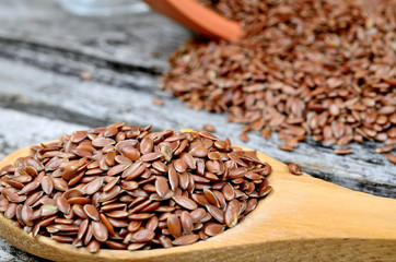 flax seed in spoon on table