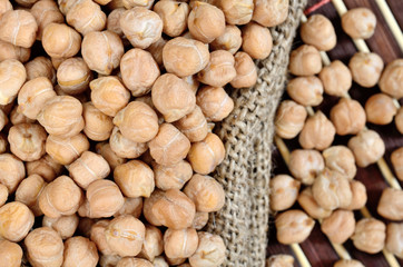 chickpea in sack on table