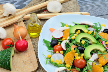 salad and vegetable on table