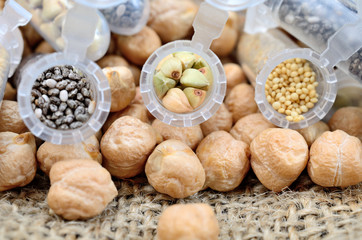 cereal in tube on burlap