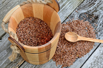 flax seed in bucket on table