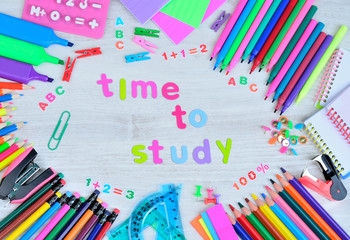 word time to study with objects for school on table