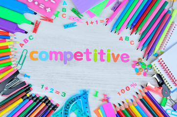 word competitive color letter and stuff for school