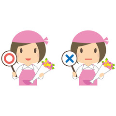 かわいいお花屋さん　女性　上半身　○と×