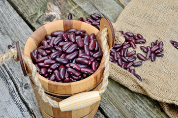 red beans in bucket on table