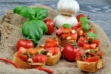 tomato bruschetta on sack