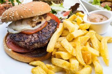 Cheese burger - American cheese burger with Golden French fries