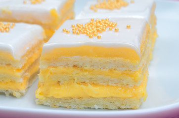 yellow dessert on dish