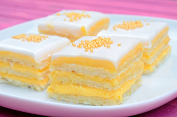 cake on white dish on table