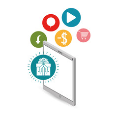 tablet with internet related icons image vector illustration design