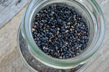 black sesame in jar on table