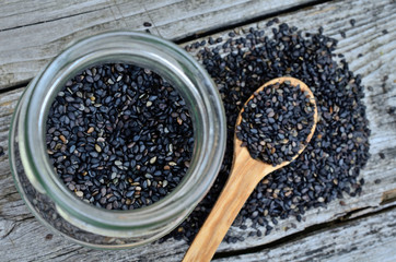 black sesame in jar on table