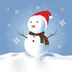 Snowman with hat, scarf, snow