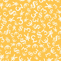 Currency Symbols Seamless pattern. Finance and trading theme. Vector Illustration.