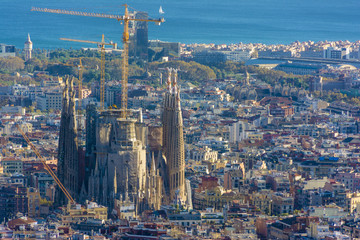 Naklejka premium View of the construction Sagrada Familia Basilica in Barcelona