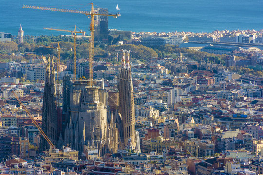 View of the construction Sagrada Familia Basilica in Barcelona
