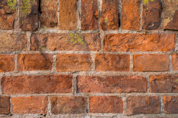 Old brick wall with plaster and decal