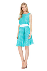 Fashion photo of young magnificent woman wearing dress