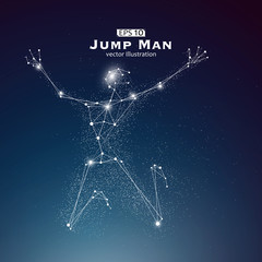 Jump Man, dots and lines connected together, a sense of science and technology vector illustration.
