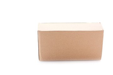 Closed cardboard box on white background.