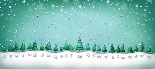 Schneelandschaft mit 24 B&auml;umchen