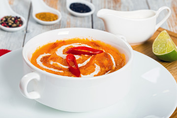 Thai Pumpkin Soup puree in white cup