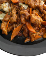 Chinese food. Chichen in soya sauce and vegetables