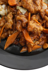 Chinese food. Chichen in soya sauce and vegetables