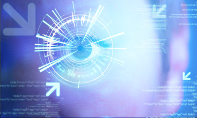 Futuristic technology user interface with an user eye on the bac