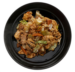 Chinese food. Chicken with walnuts and vegetables