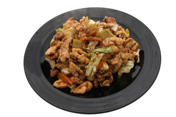 Chinese food. Chicken with walnuts and vegetables