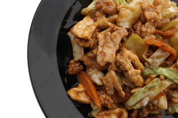 Chinese food. Chicken with walnuts and vegetables