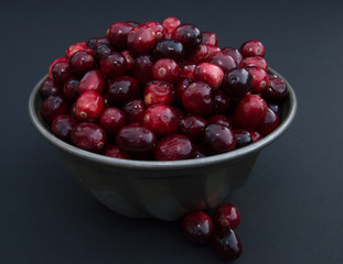 Cranberries in Metal Bowl from Above