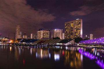 Obraz premium abstract night cityscape in marina bay view singapore - can use to display or montage on product