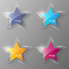Glass stars set. Vector illustration.