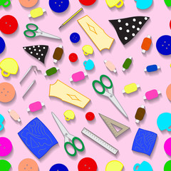 sewing workshop for seamstresses tools, sewing machine, vector