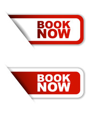 red vector book now, sticker book now, banner book now