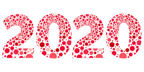 2020 Happy New Year red and pink bubbles vector isolated symbol