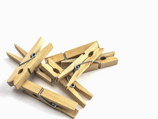 Wooden clip light the clothespin isolated over white background
