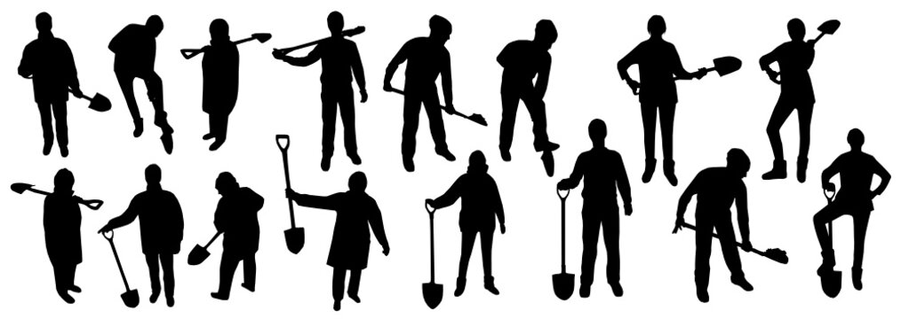 People With Shovel Silhouettes