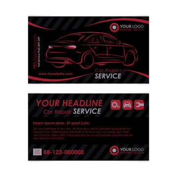 Auto Repair Business Card Template. Create Your Own Business Cards. Mockup Vector Illustration.