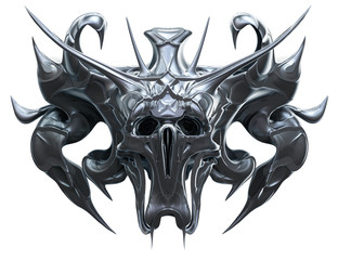Metallic skull design isolated on white background. 3D illustration
