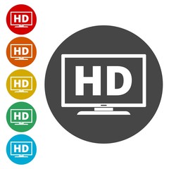 High definition television symbol, HDTV icons set 