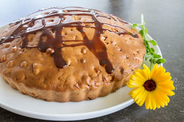 Homemade pie on rustic background
