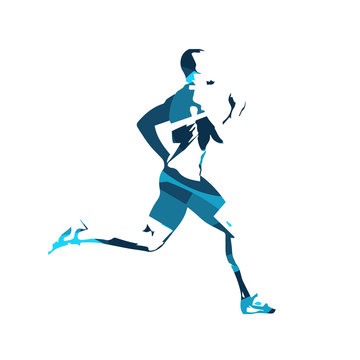 Abstract blue vector runner. Running man, vector isolated illust