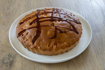 Homemade pie on rustic background